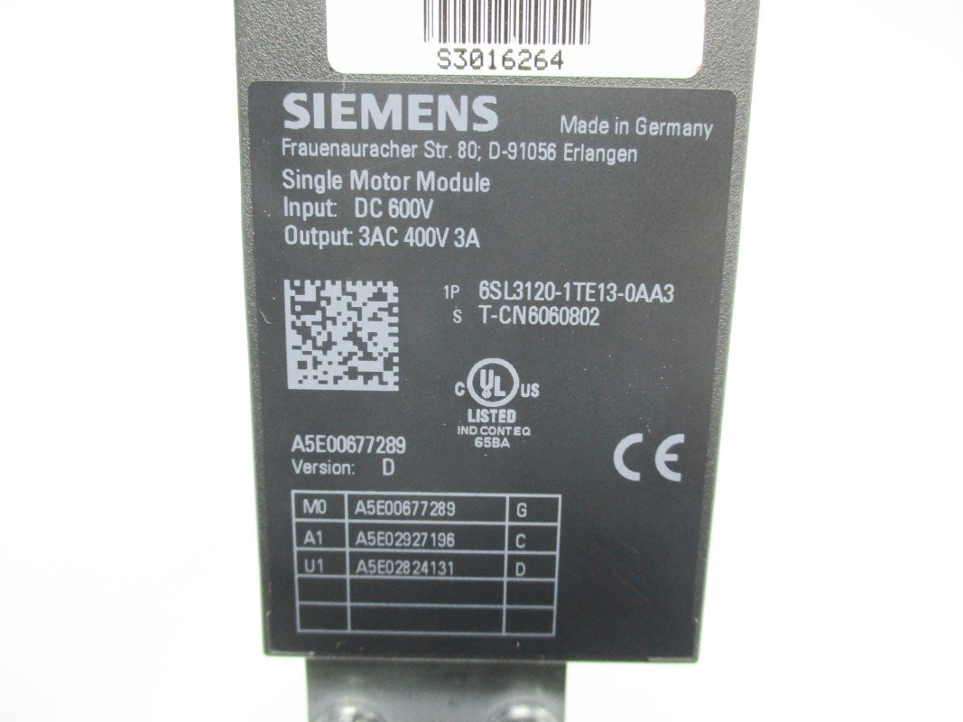 SIEMENS 6SL3120-1TE13-0AA3 400V 3A UNMP
