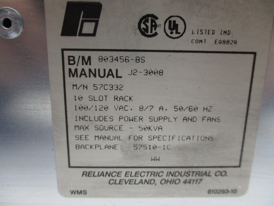 RELIANCE ELECTRIC 57C332 803456-8S 100/120VAC 8/7A UNMP
