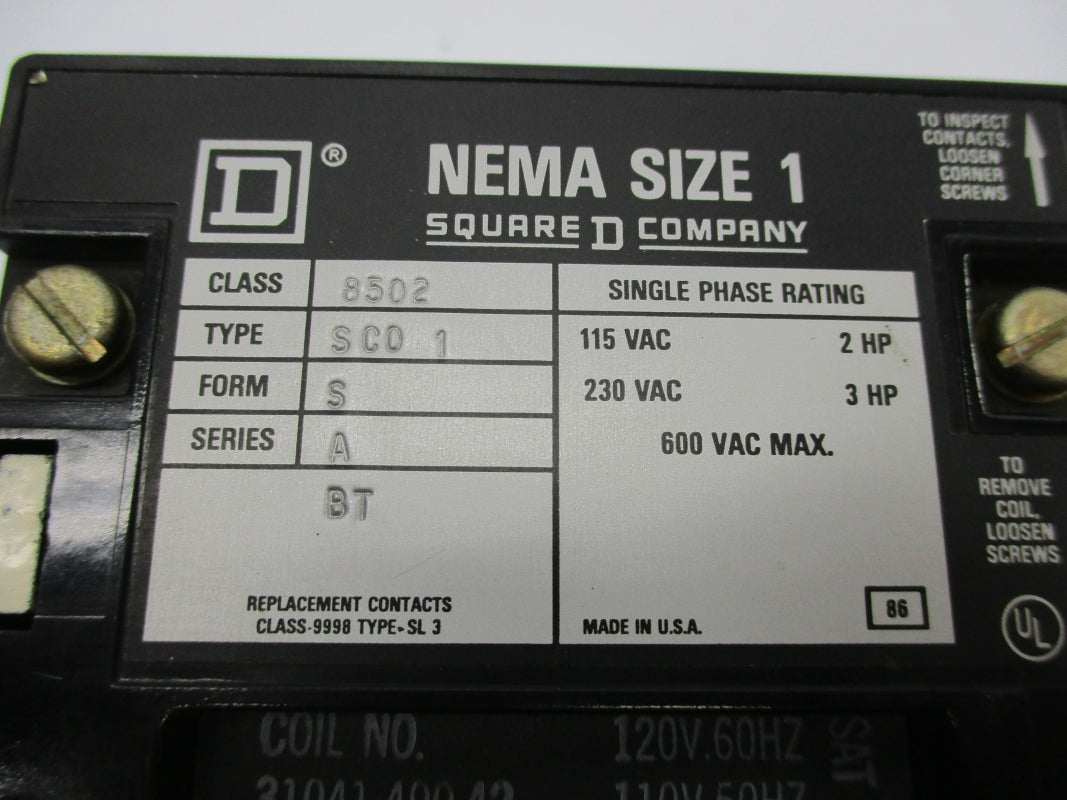 SQUARE D 8502SC01 SER. A 120V UNMP