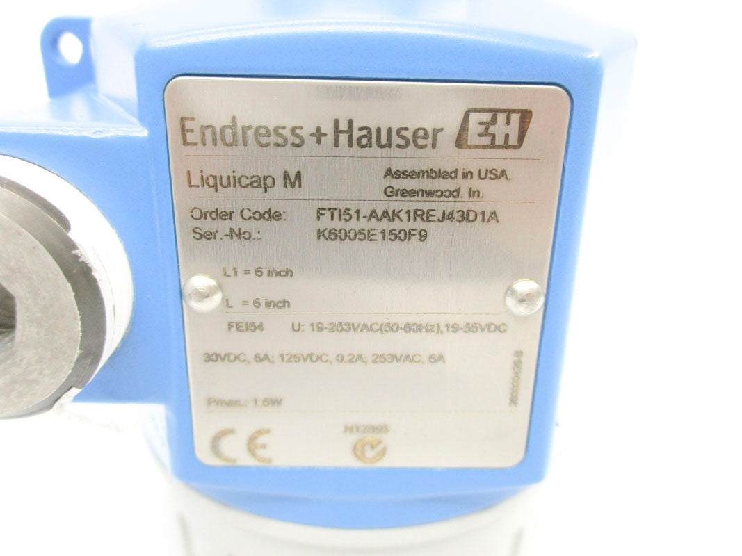 ENDRESS+HAUSER FTI51-AAK1REJ43D1A 19-253VAC 6A 6" NSNP