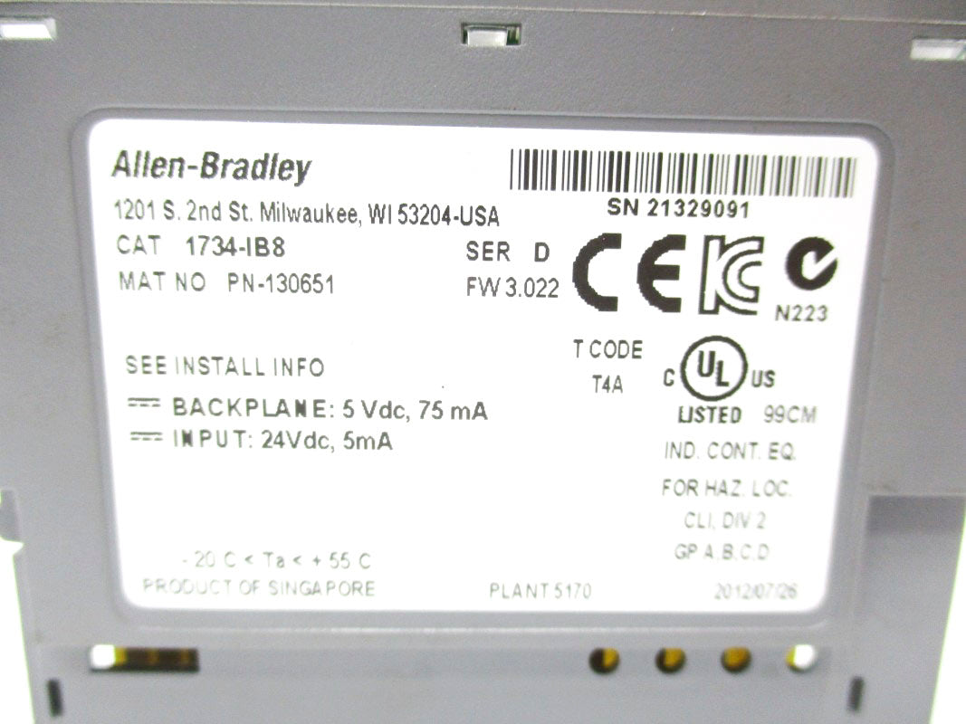 ALLEN BRADLEY 1734-IB8 SER. D 24VDC F/W 3.022 UNMP