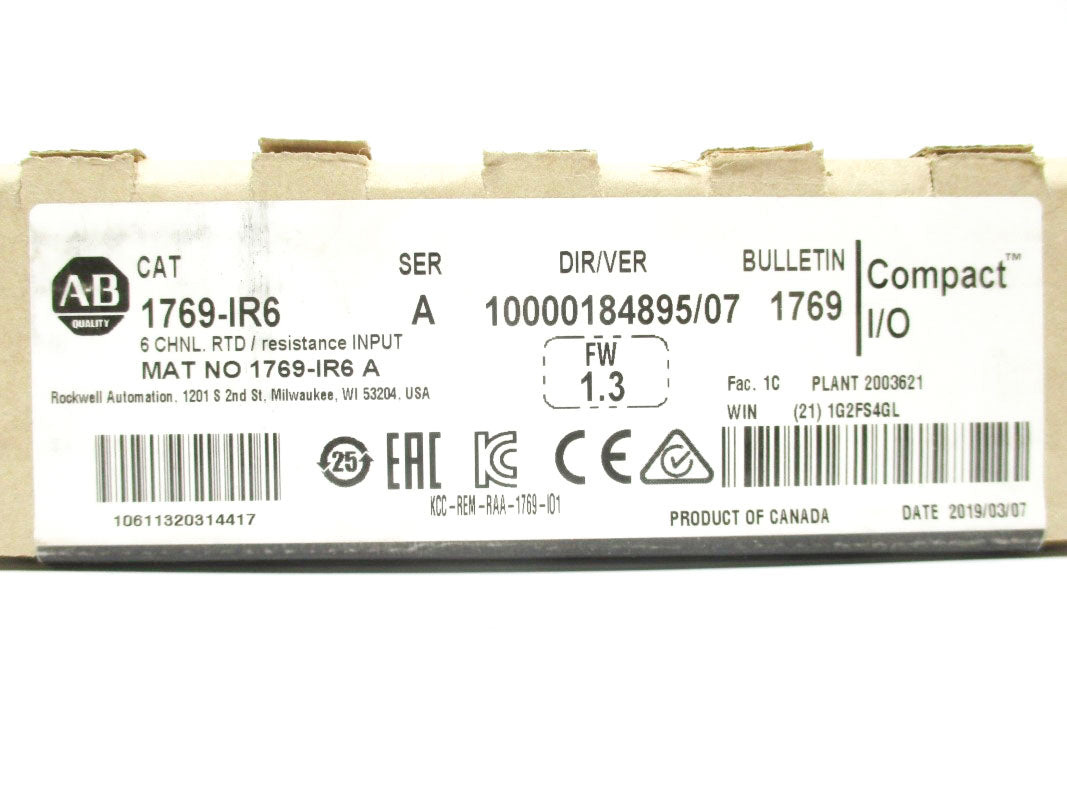ALLEN BRADLEY 1769-IR6 SER. A F/W 1.3 DATE: 2019 NSFS