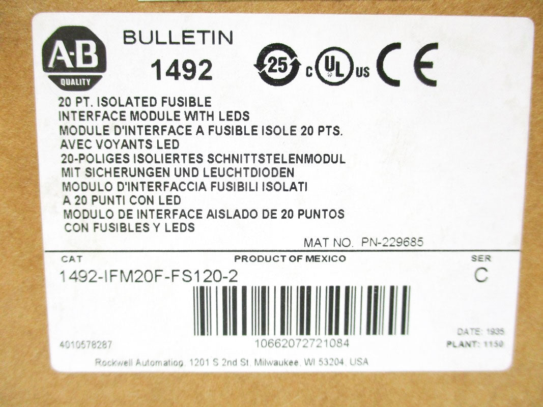 ALLEN BRADLEY 1492-IFM20F-FS120-2 SER. C 86-132VAC/DC NSMP