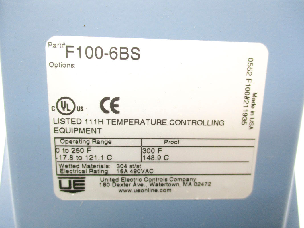 UNITED ELECTRIC F100-6BS 480VAC 15A 0-250'F NSNP