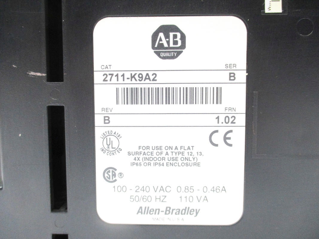 ALLEN BRADLEY 2711-K9A2 SER. B F/W 1.02 100-240VAC 0.85-0.46A UNMP
