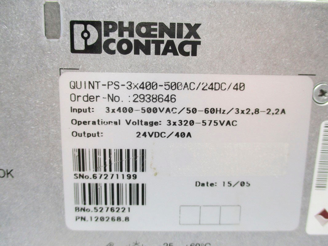 PHOENIX CONTACT QUINT-PS-3X400-500AC/24DC/40 2938646 575VAC (AS PICTURED) NSNP