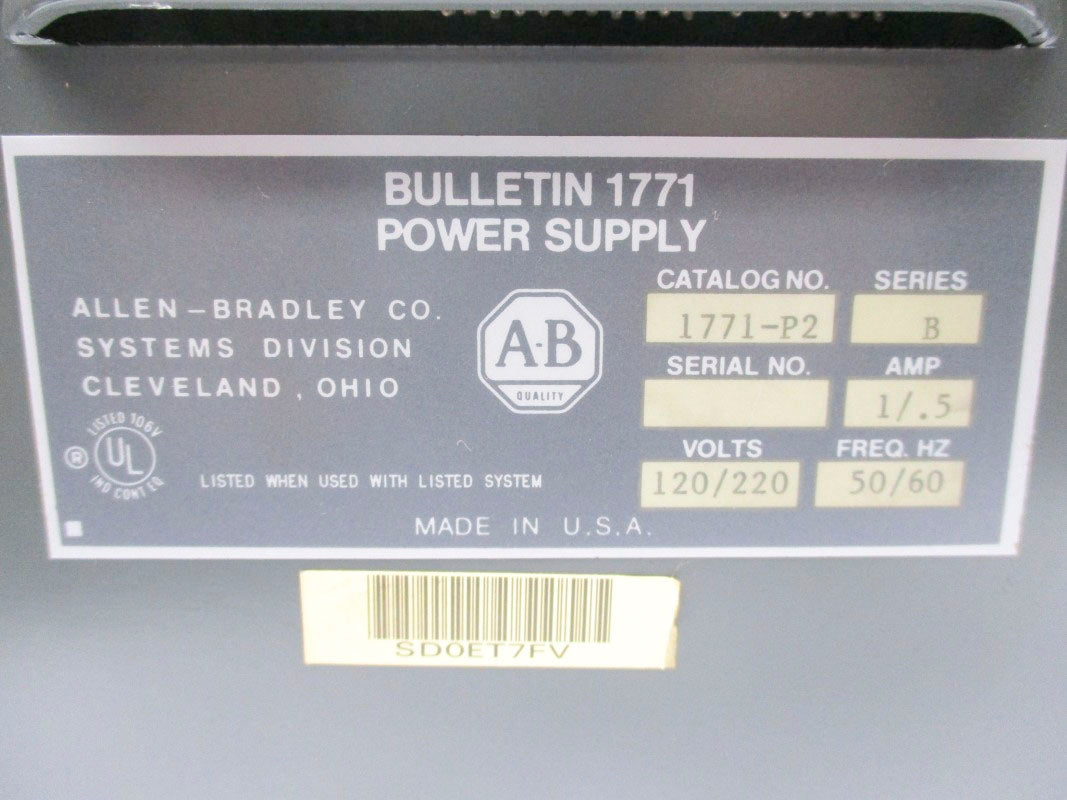 ALLEN BRADLEY 1771-P2 SER. B 120/220V 1/.5A UNMP