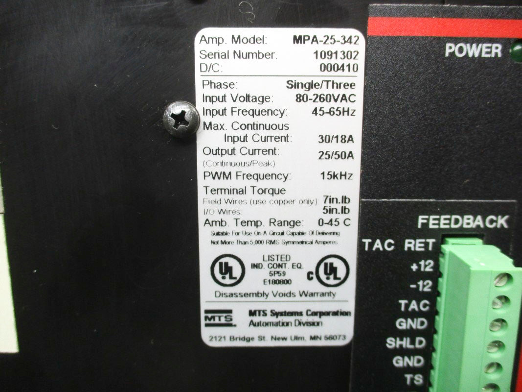 MTS MPA-25-342 80-260VAC 25/50A UNMP