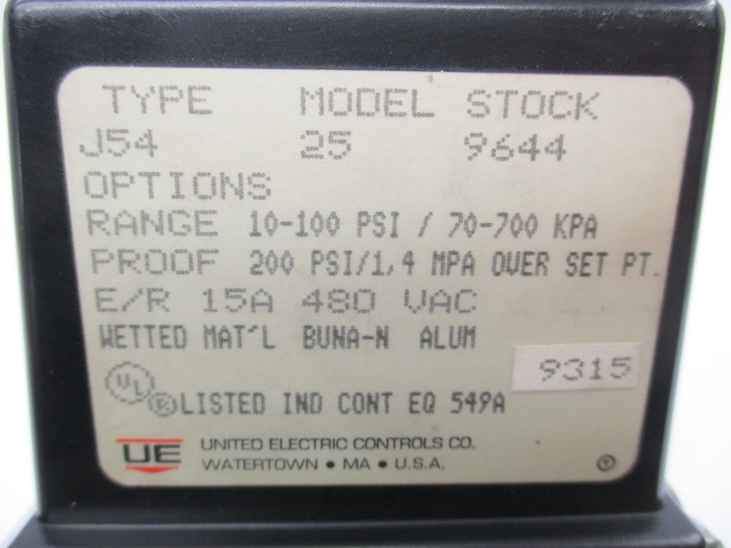 UNITED ELECTRIC J54-25 480VAC 15A 10-100PSI NSNP