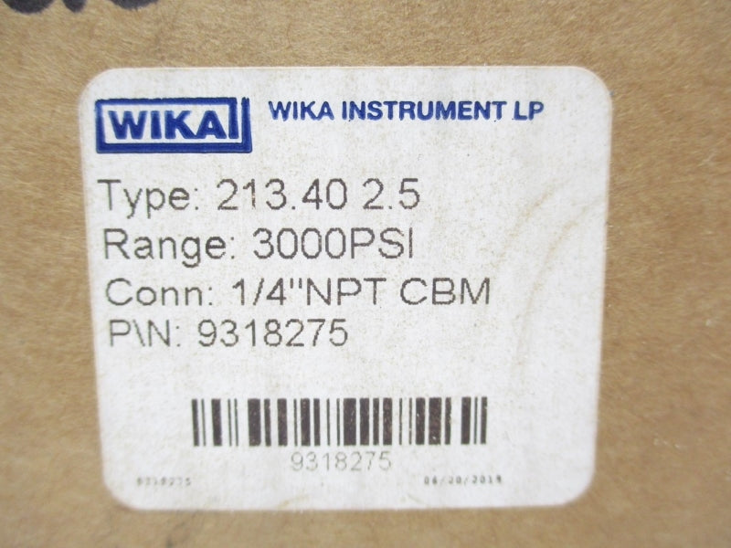 WIKA 9318275 0-3000PSI 1/4" NSMP