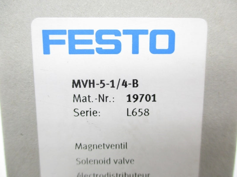 FESTO MVH-5-1/4-B 19701 20.4-26.4VDC 28-145PSI NSMP