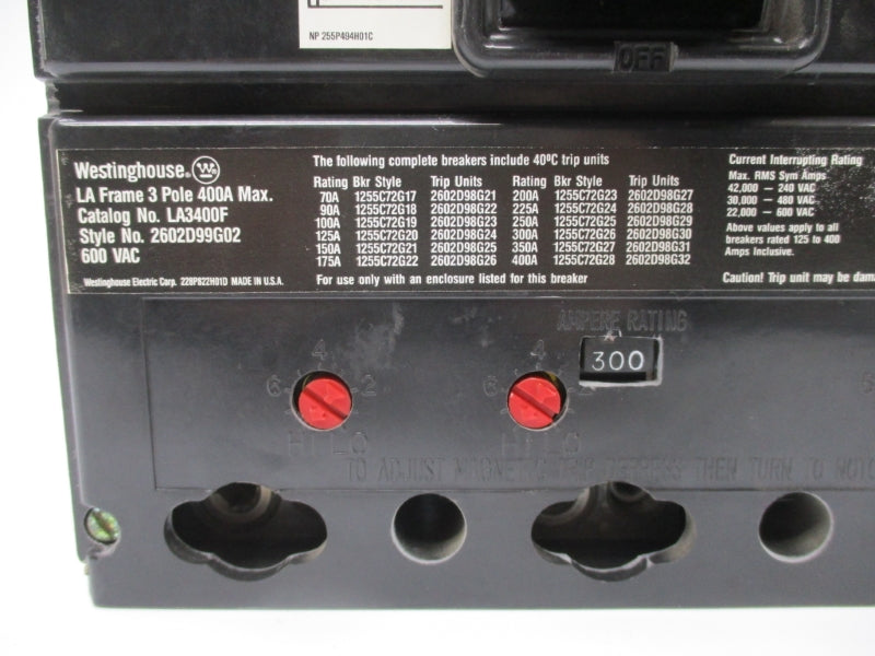 WESTINGHOUSE LA3300 600VAC 300A UNMP