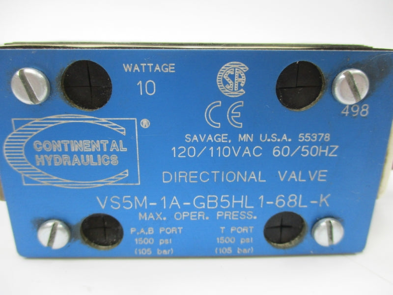 CONTINENTAL HYDRAULICS VS5M-1A-GB5HL1-68L-K 120/110VAC 1500PSI NSNP