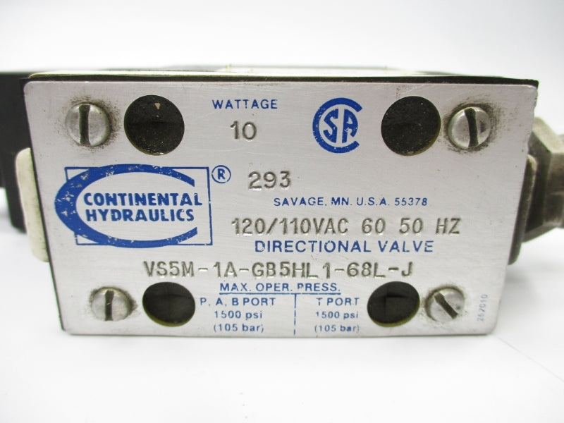 CONTINENTAL HYDRAULICS VS5M-1A-GB5HL1-68L-J 120/110VAC 1500PSI UNMP