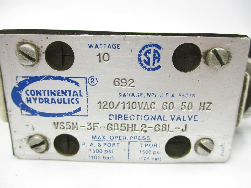 CONTINENTAL HYDRAULICS VS5M-3F-GB5HL2-68-J 120/110VAC 1500PSI UNMP