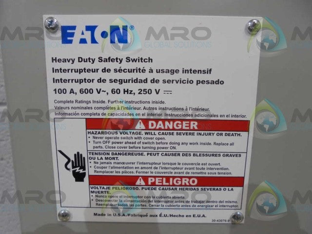 CUTLER HAMMER 12HD363W HEAVY DUTY SAFETY SWITCH **GENUINE**