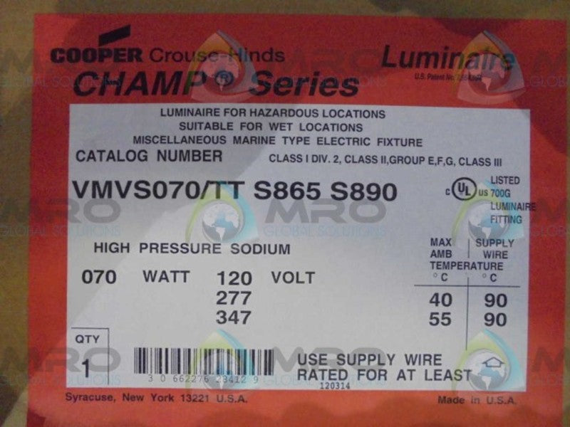 COOPER  VMVS070/TT S865 S890  LUMINAIRE * FACTORY SEALED *