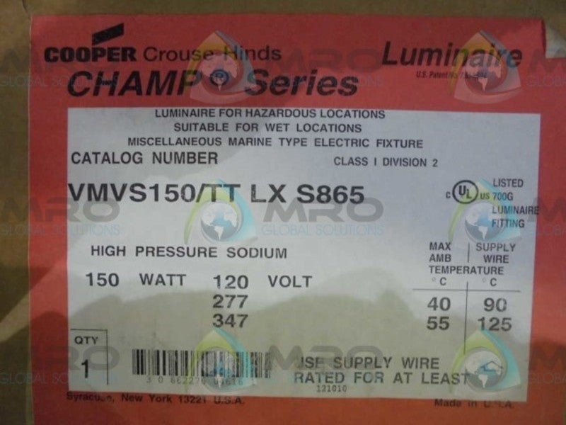 COOPER  VMVS150/TT LX S865  LUMINAIRE * FACTORY SEALED *