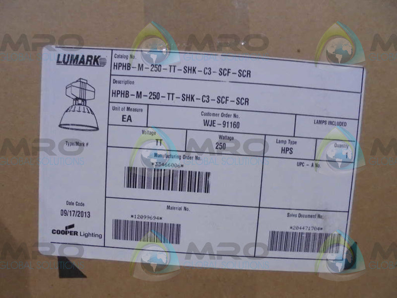 COOPER  HPHB-M-250-TT-SHK-C3-SCF-SCR  LUMINAIRE FITTING * FACTORY SEALED *