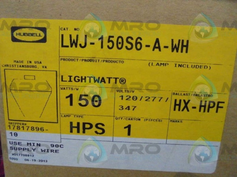 HUBBELL  LWJ-150S6-A-WH  LAMP FIXTURE * FACTORY SEALED *