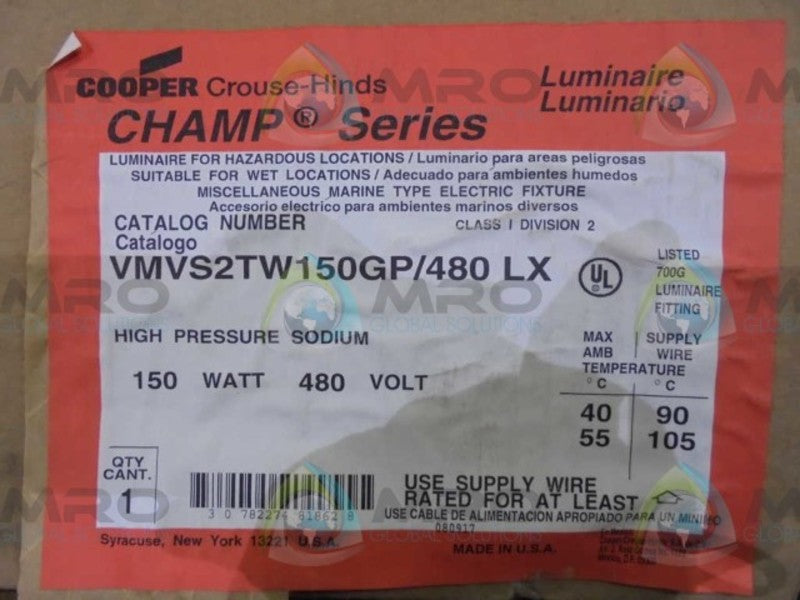 COOPER  VMVSJ150GP/480LX  LUMINAIRE * FACTORY SEALED *