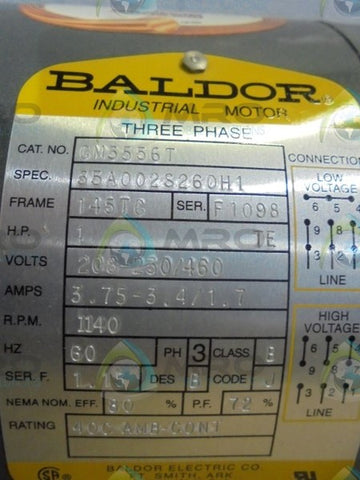 BALDOR  CM5336T W/H475  3PHASE 1HP 1140RPM MOTOR * NEW NO BOX *