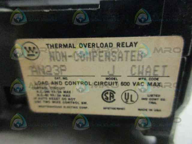 WESTINGHOUSE AN23P OVERLOAD RELAY *USED*