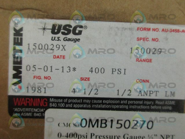 AMETEK 150029X GAUGE 0-400 *NEW IN BOX*