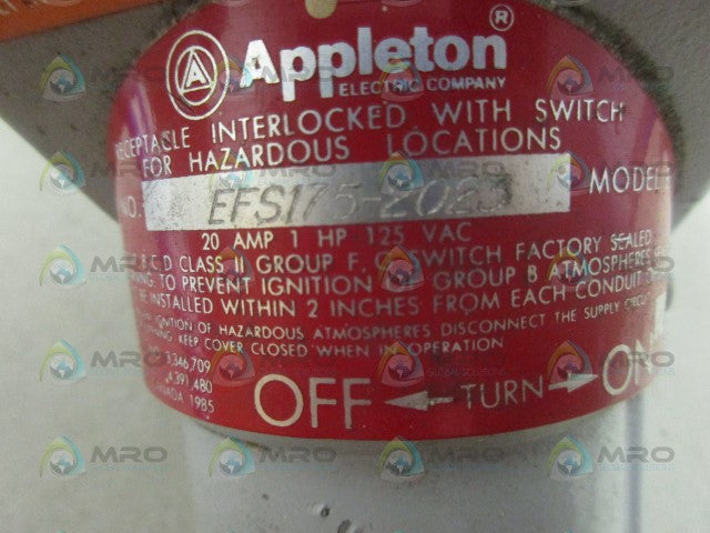 APPLETON EFS175-2023 RECEPTACLE *USED*