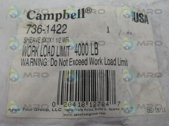 CAMPBELL 736-1422 SHEAVE *NEW IN ORIGINAL PACKAGE*