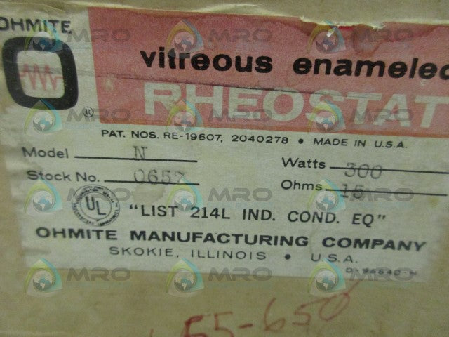 OHMITE 06657 RHEOSTAT *FACTORY SEALED*