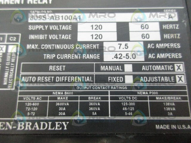 ALLEN BRADLEY 809S-AB100A1 SER A SOLID STATE RELAY *NEW NO BOX*