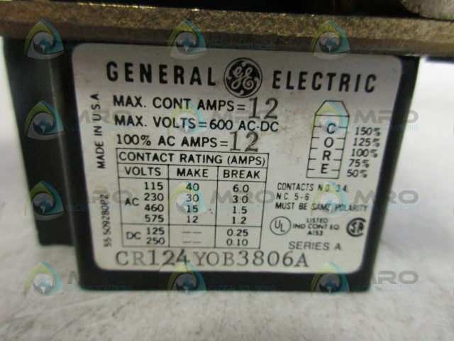 GENERAL ELECTRIC CR124Y0B3806A TRIP RELAY *USED*
