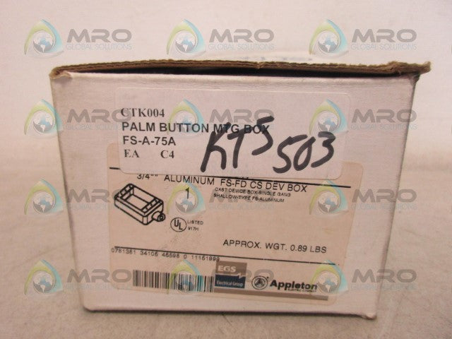 APPLETON FS-A-75A DEVICE BOX *NEW IN BOX*