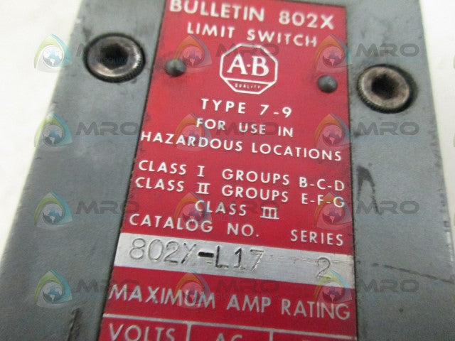 ALLEN BRADLEY 802X-L17 SER 2 LIMIT SWITCH *USED*