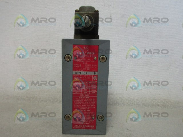 ALLEN BRADLEY 802X-L17 SER. D LIMIT SWITCH *USED*