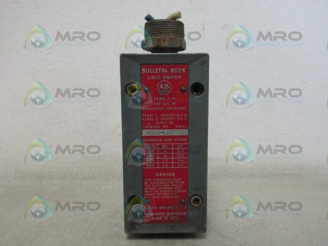 ALLEN BRADLEY 802X-L17 SER. 2 LIMIT SWITCH *USED*