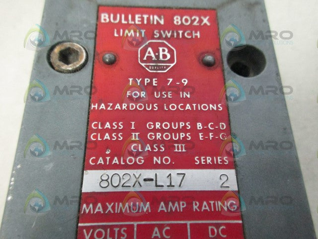 ALLEN BRADLEY 802X-L17 SER. 2 LIMIT SWITCH *USED*