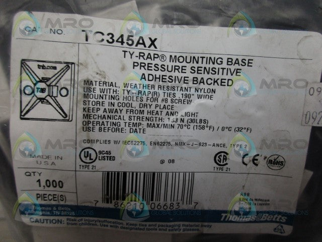 THOMAS & BETTS TC345AX MOUNTING BASE (PKG OF 1000) *NEW IN FACTORY BAG*