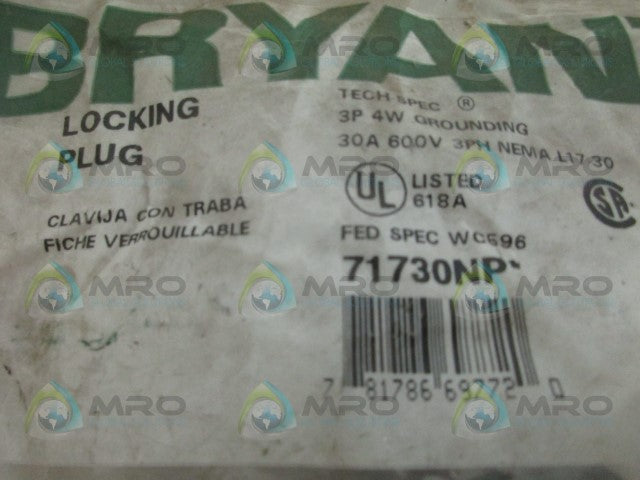 BRYANT 71730NP LOCKING PLUG *NEW IN FACTORY BAG*