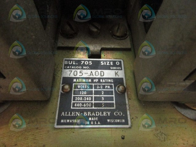 ALLEN BRADLEY 705-AOD SER. K REVERSING STARTER *USED*