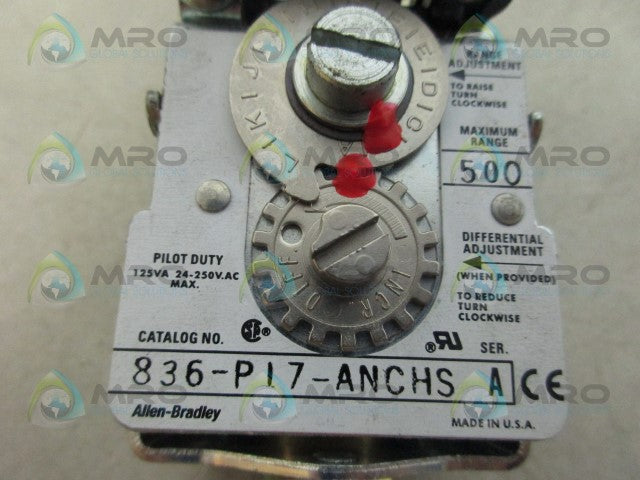 ALLEN BRADLEY 836-P17-ANCHS PRESSURE SWITCH *USED*