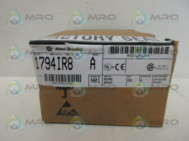ALLEN BRADLEY FLEX I/O 1794-IR8 SER. A F/W H INPUT DATE: 1998 *FACTORY SEALED*