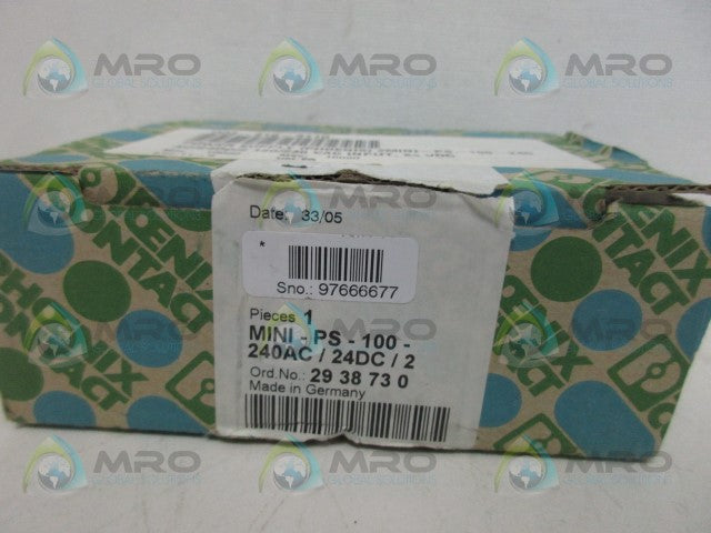 PHOENIX CONTACT MINI-PS-100-240AC/24DC/2 POWER SUPPLY *NEW IN BOX*