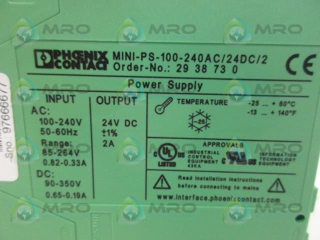 PHOENIX CONTACT MINI-PS-100-240AC/24DC/2 POWER SUPPLY *NEW IN BOX*