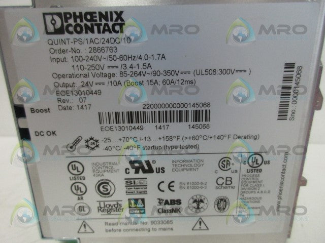 PHOENIX CONTACT QUINT-PS/1AC/24DC/10 POWER SUPPLY *NEW IN BOX*