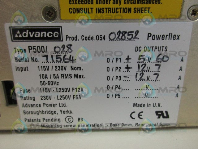 ADVANCE P500/028 POWER SUPPLY *USED*