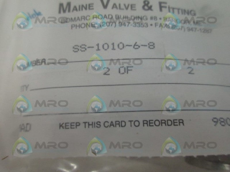 SWAGELOK SS-1010-6-8 (PKG OF 2) REDUCING UNION *NEW IN FACTORY BAG*