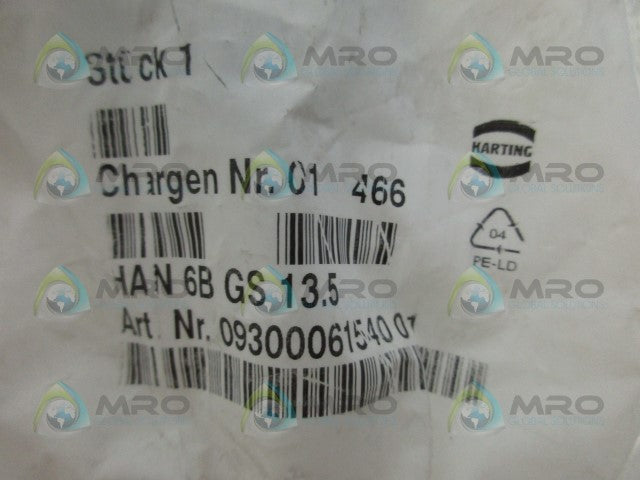 HARTING HAN6BGS13.5 CONNECTOR *NEW IN FACTORY BAG*