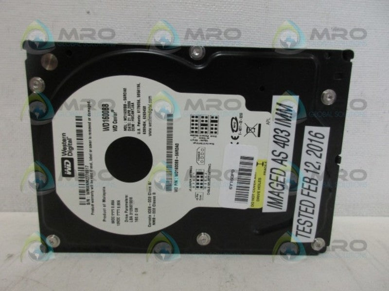 WESTERN DIGITAL WD1600BB-56RDA0 HARD DRIVE *USED*